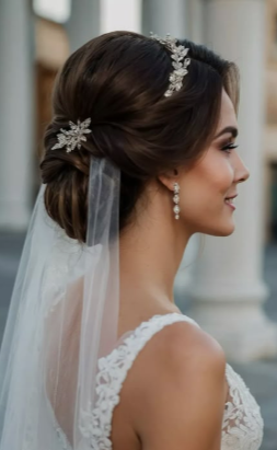 Bridal hairstyle of any style with a veil