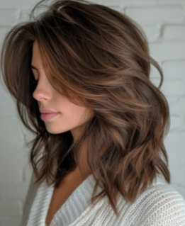Shoulder-length hair dyed in one color
